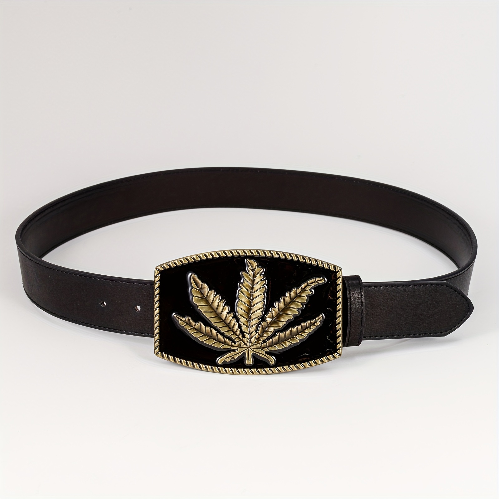 Golden Maple Leaf Square Buckle Leather Belt